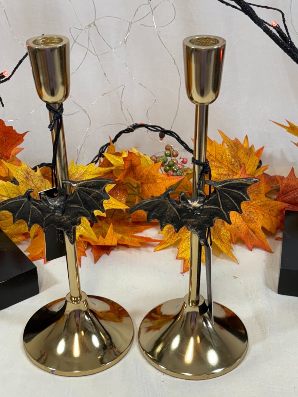Rachel Zoe Set of 2 Elegant Gold Bat Candle Holders – Halloween Gothic Home Deco